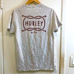 Hurley Cowboy Rope Logo T-Shirt. Gray W/ Burgundy Graphics. Size Small.